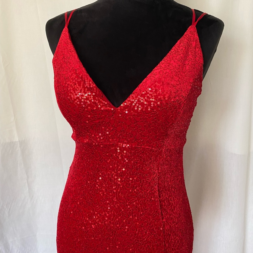 Red Sequins Formal Gown, long dress, prom dress - size small